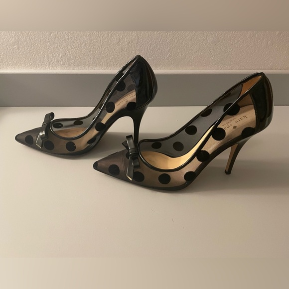 Black Kate Spade Polka Dot Mesh Stiletto Heels Pumps, Soze 9.5 - Picture 3 of 5